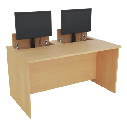 PC - VM2 - 140 stůl  s mechanickým výsuvem (2x) monitoru, 750x1400x800 mm lamino - javor horský